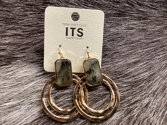 Gold Hoops/Marble stone earrings