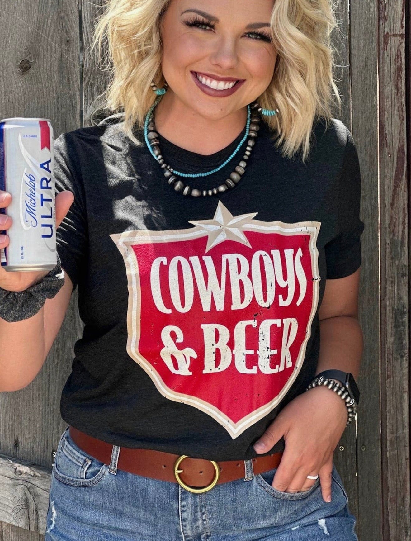 Cowboys and Beer Graphic T shirt. Texas True