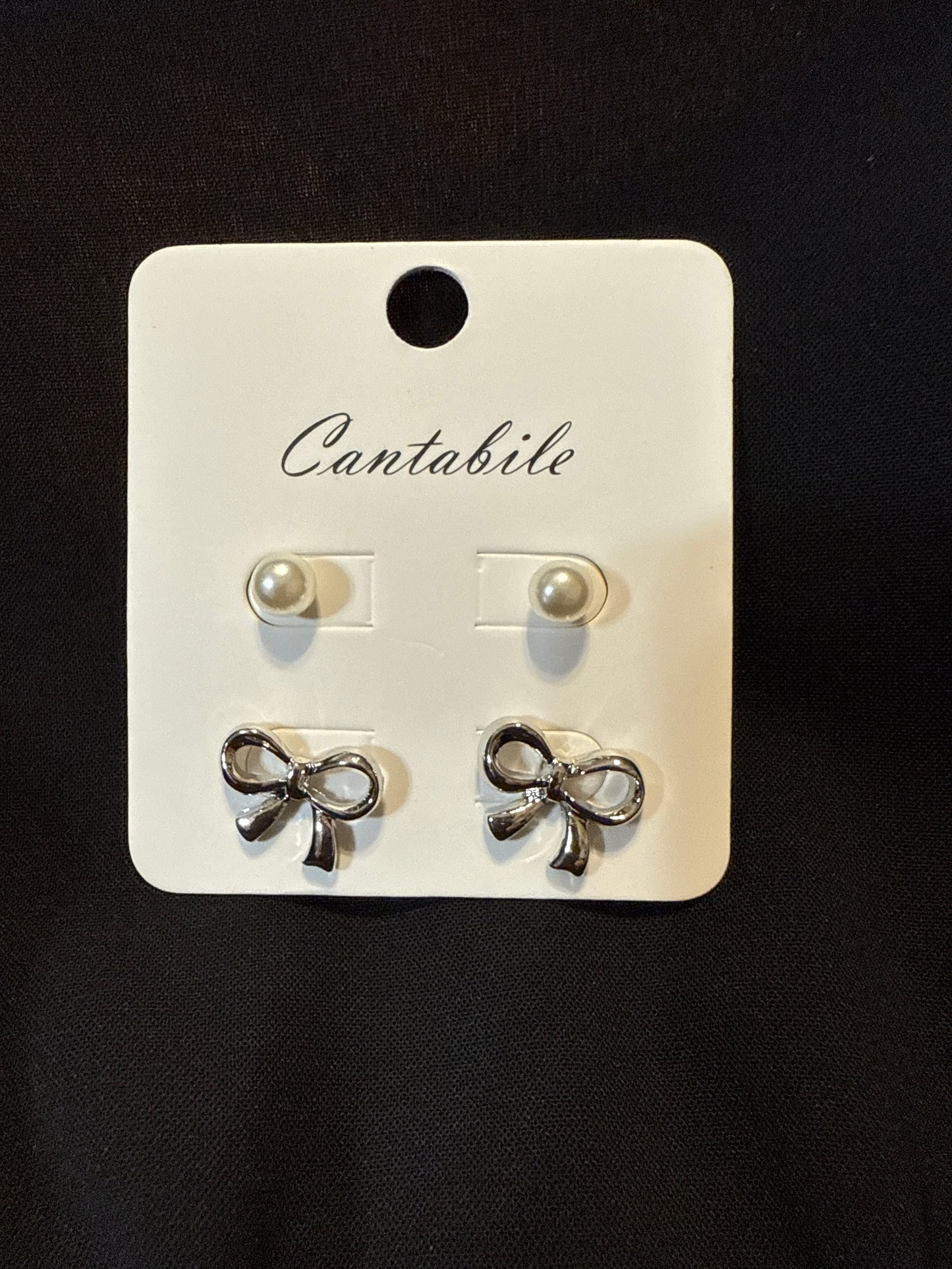 Cantabile Pearl and Bow Earring Set Gold Or Silver E30568GD E30568RH