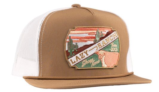 LAZY J RANCH COYOTE BROWN & WHITE DESERT SHOW TIME CLASSIC ROPE TRUCKER HAT