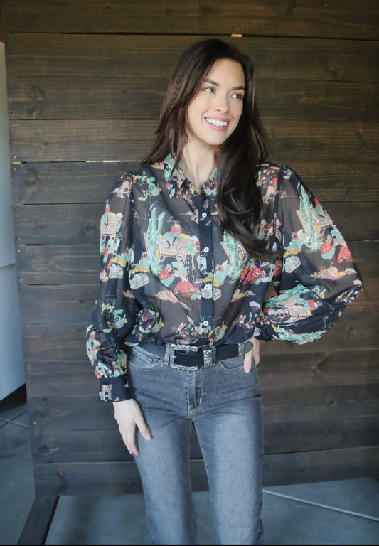 Black Wagon Chiffon Ladies Western Blouse TH