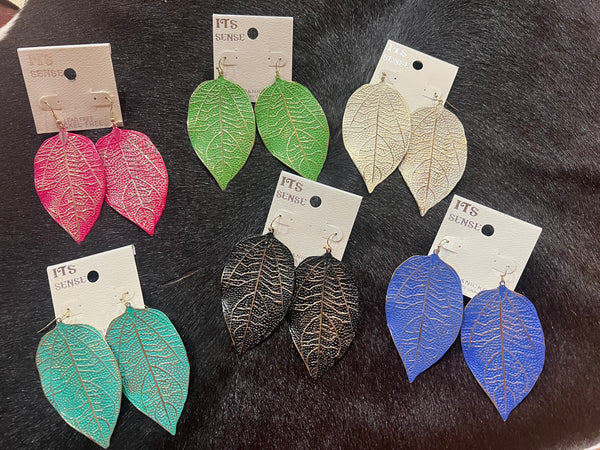 Large Leaf Metal Earrings (Multi Color) Ace