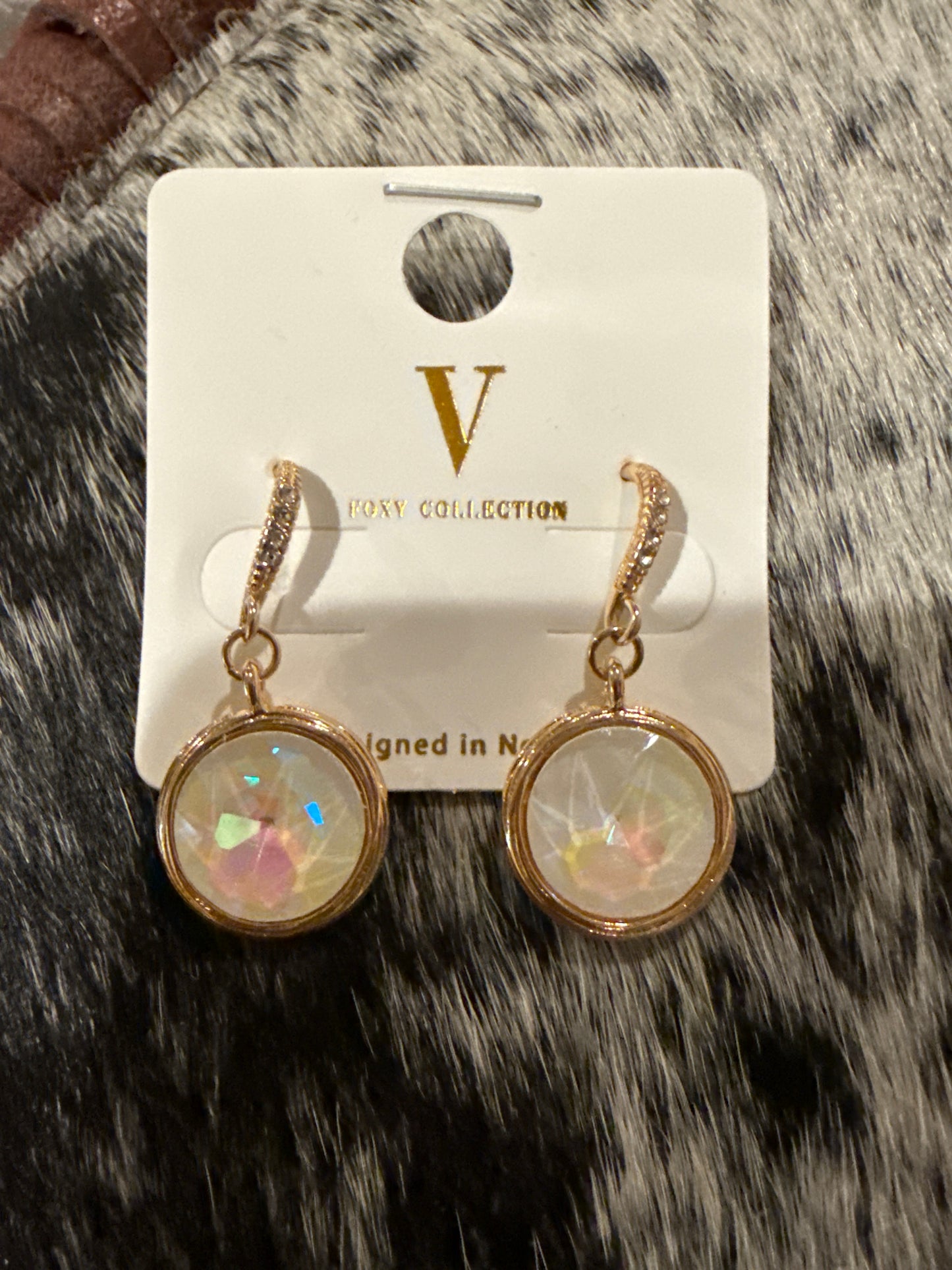 Round Dangle V Foxy Earrings Crystal or Iridescent