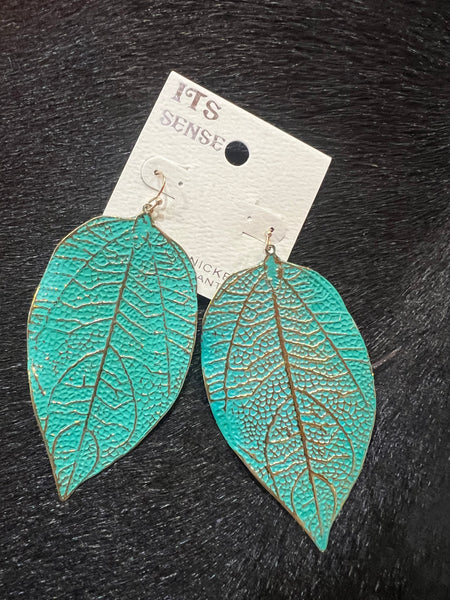 Large Leaf Metal Earrings (Multi Color) Ace