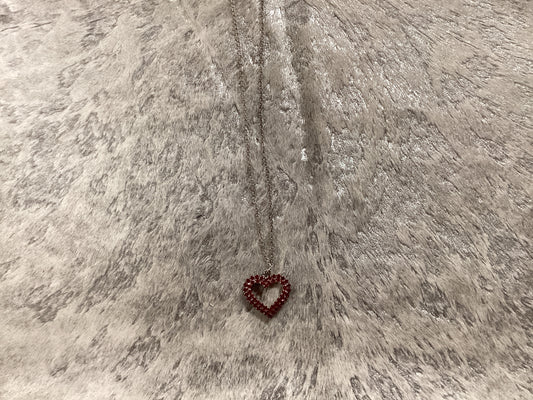 Red rhinestone heart on silver chain