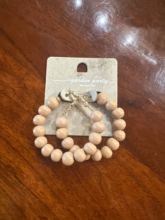 Beige Beaded Hoops