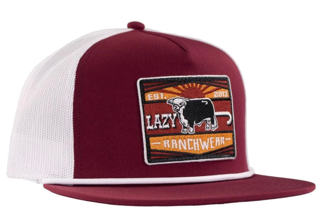 LAZY J RANCH MAROON & WHITE SMOKELESS CLASSIC ROPE TRUCKER HAT