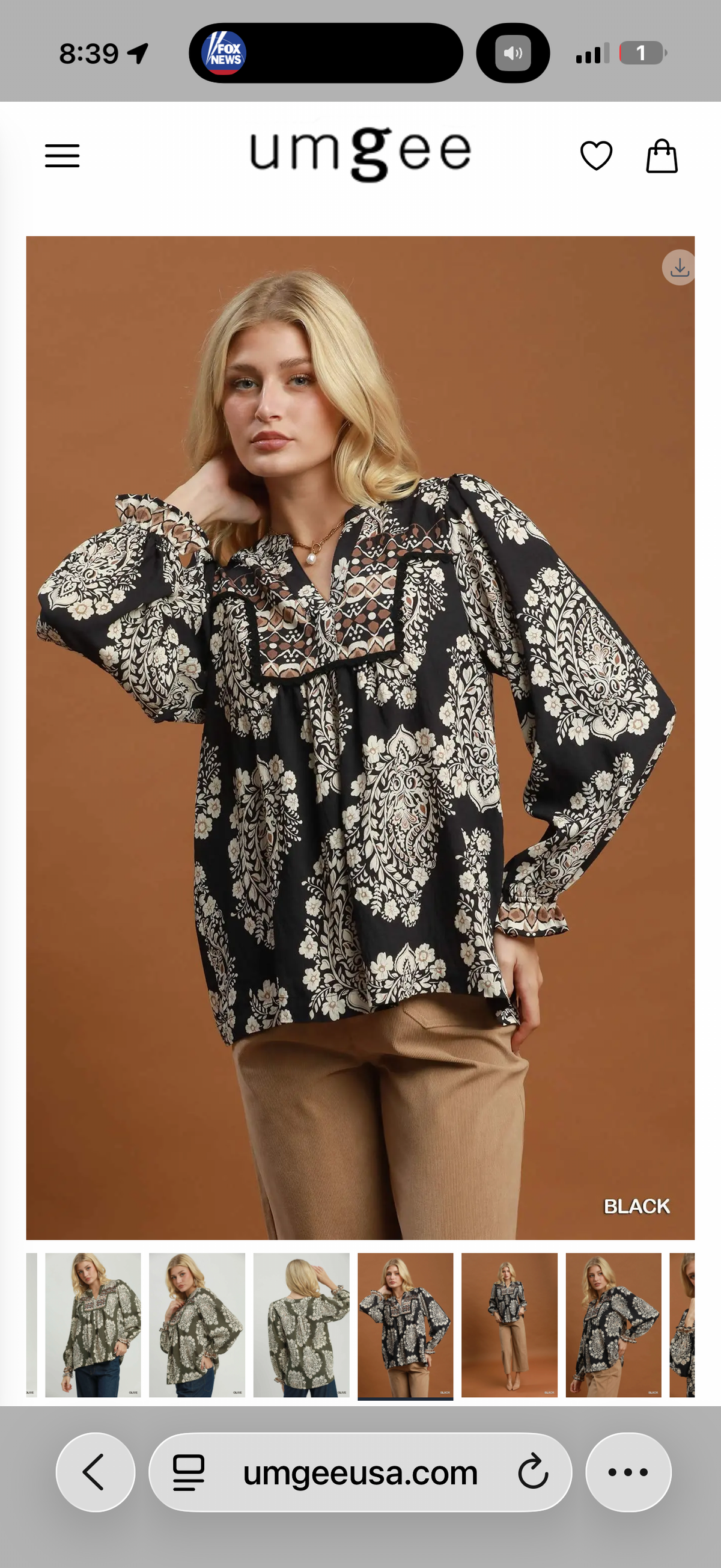 Boho Chocolate Paisley Floral Blouse Umgee