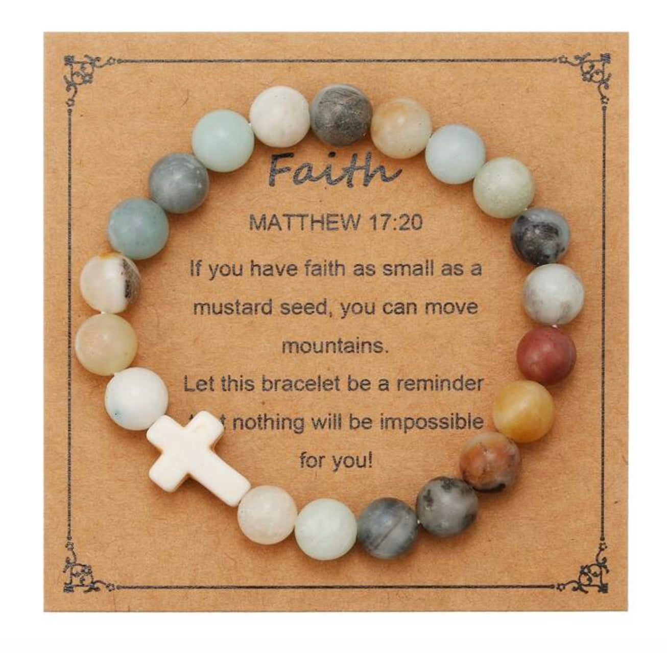 AMAZONITE “Faith” Beaded Cross Bracelet