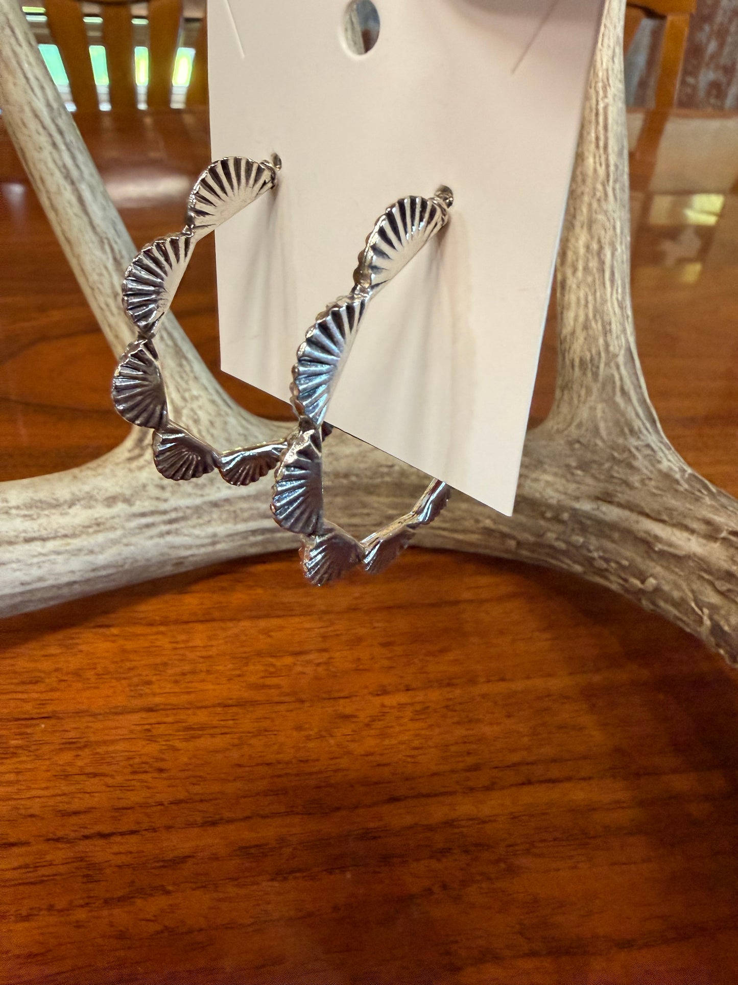 Big Scalloped Silver Tone  Hoop Earrings