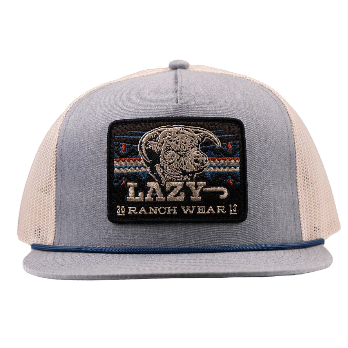 Lazy J Ranchwear Chambray & Tan Aztec Tribal Classic Rope Trucker Hat