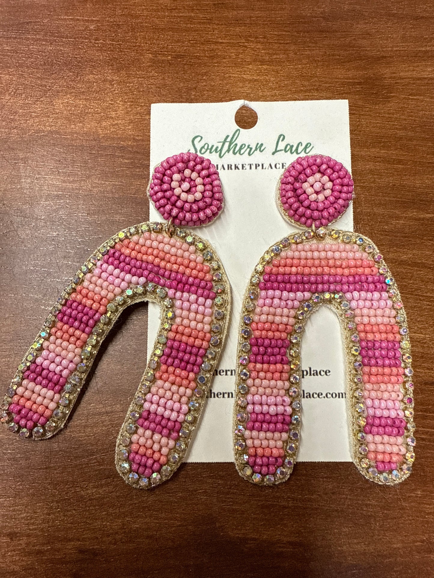 Pink Beaded Rhinestone Earrings