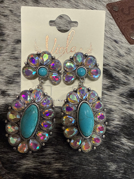 Chandelier Western Turquoise or Pink and Multi Color Crystal Viola Earrings