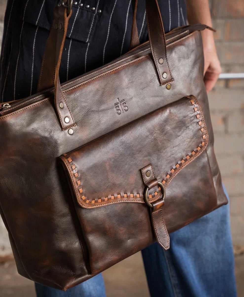 Bandera Chocolate Sts Ranchwear Leather Carry All Tote STS34011