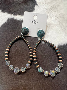 Copper Navajo Pearl and Patina Crystal Earrings