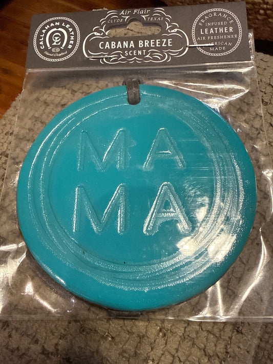 MAMA Turquoise Leather Car Freshie / Cabana Breeze Scent Callahan