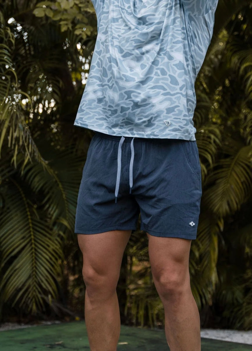 Burlebo Athletic Shorts Heather Navy with American Flag liner