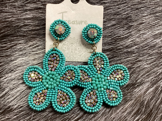 Turquoise beaded flower earrings