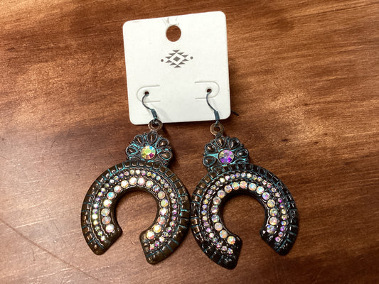 Antique metal horseshoe earrings with rhinestones