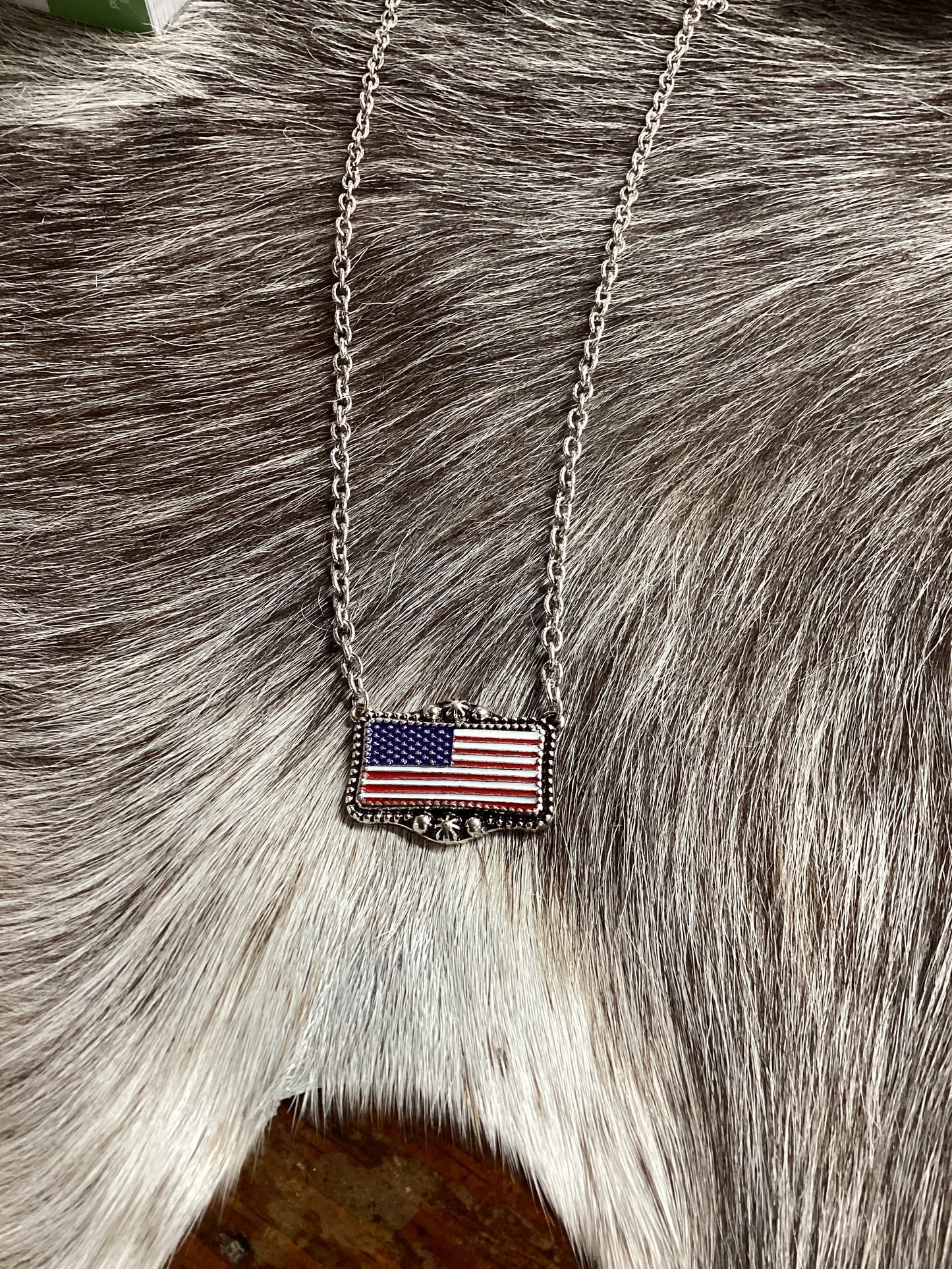 American Flag Silver Necklace HIPPIE
