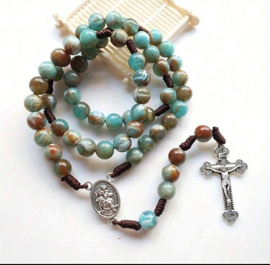Turquoise and Brown Beaded Rosary