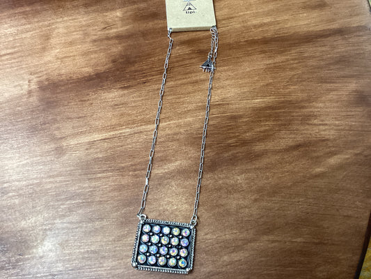Silver square earrings w/rhinstones