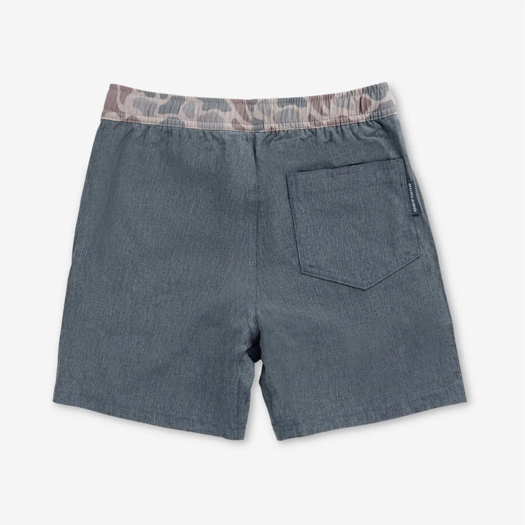 Grizzly Grey Youth Burlebo Athletic Shorts with Classic Deer Camo waistband and pocket