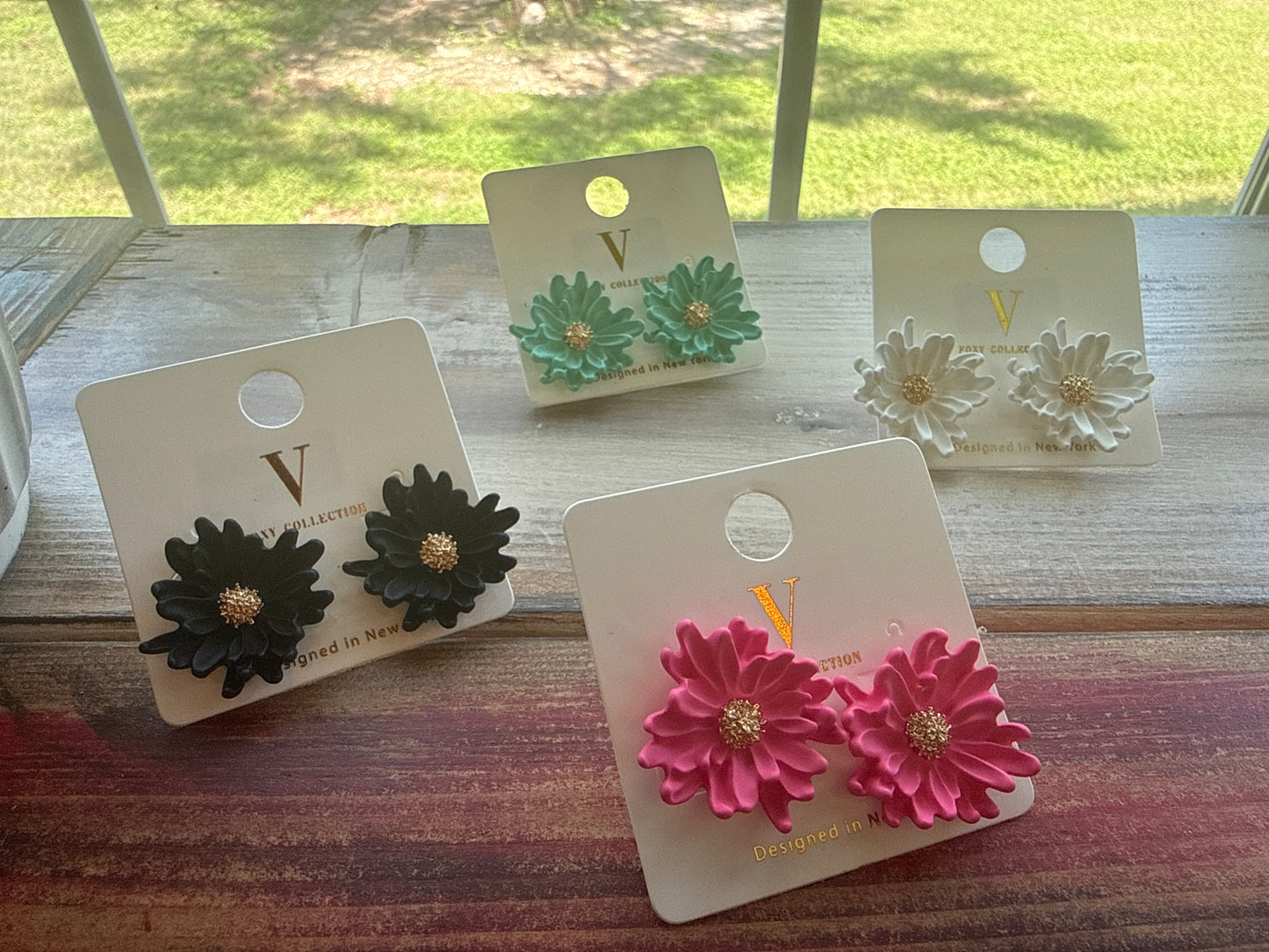 Flower with Gold Center V Foxy Stud Earrings