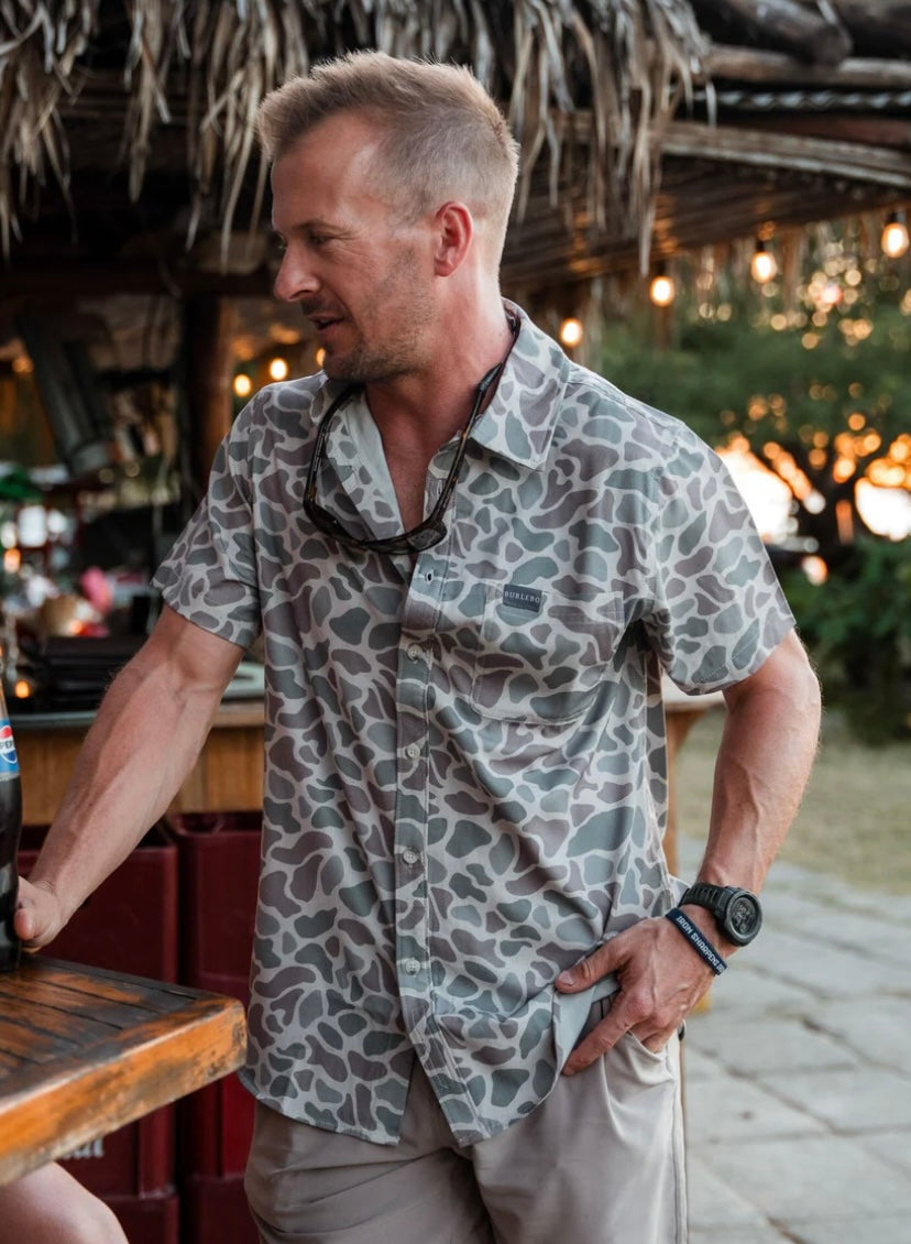 Classic Deer Camo Performance Button Up Shirt Burlebo