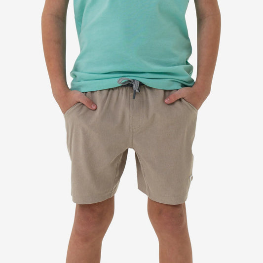 Heather Khaki Youth Athletic Shorts With Venado Camo Pocket Burlebo Y-AS-K-VENC