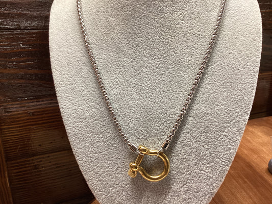 Silver Square Box Chain w/Gold Horseshoe