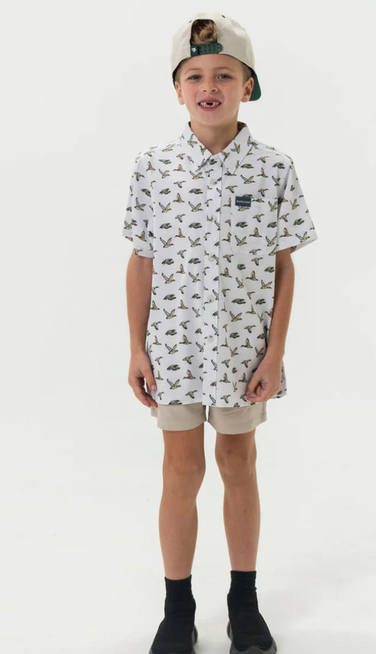 Flying Mallard Ducks Youth Performance Button Up Shirt Burlebo