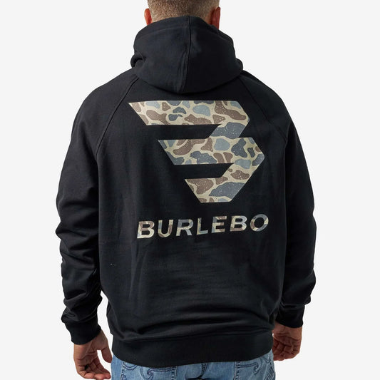Flying B Fleece Burlebo Hoodie Black with Classic Deer Camo Logo TX FH-FBL-BLK