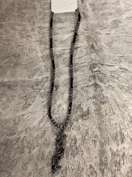 Gunmetal howdy necklace w/black and grey beads