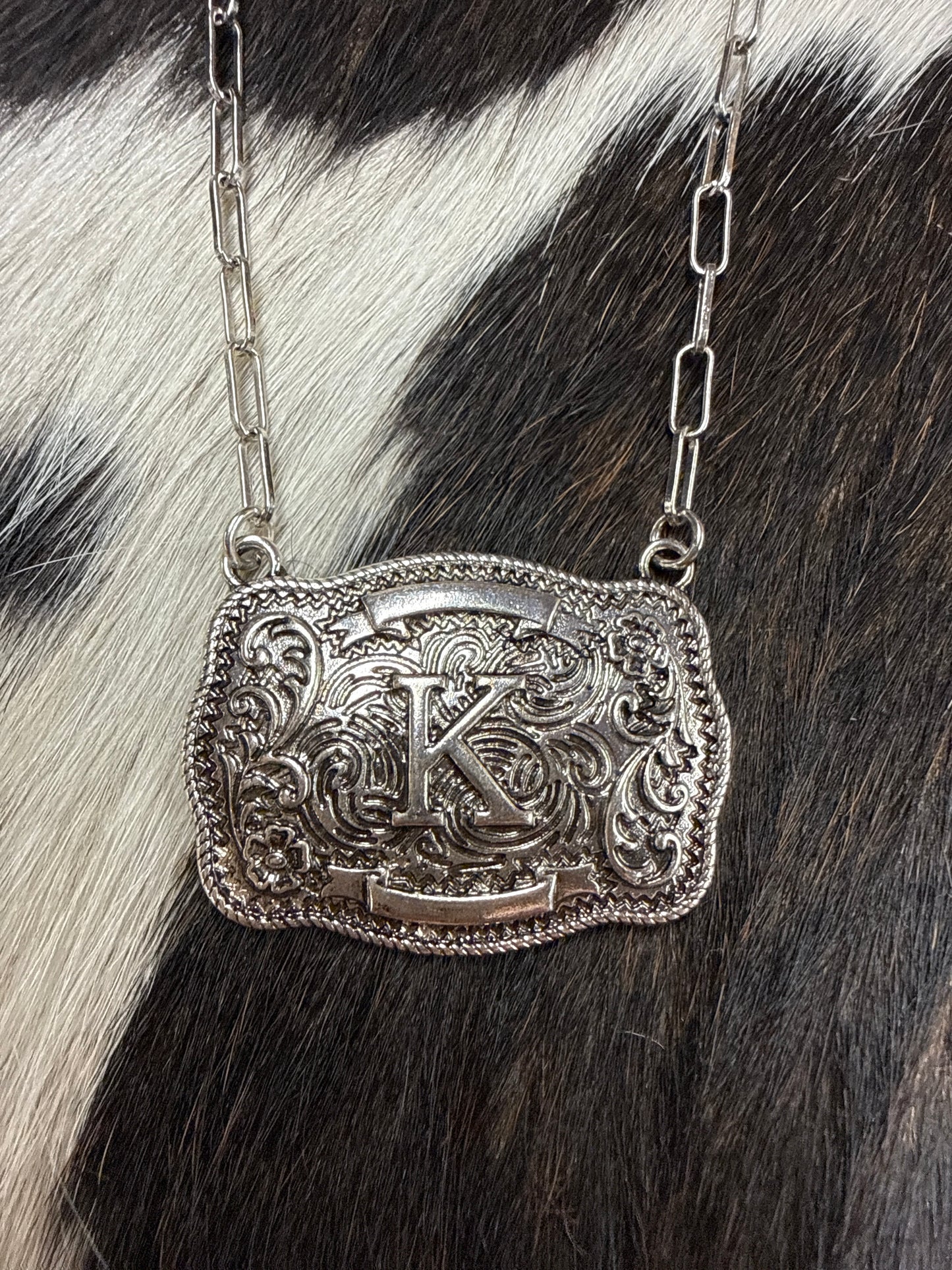 Initial Buckle Style Necklace Tipi