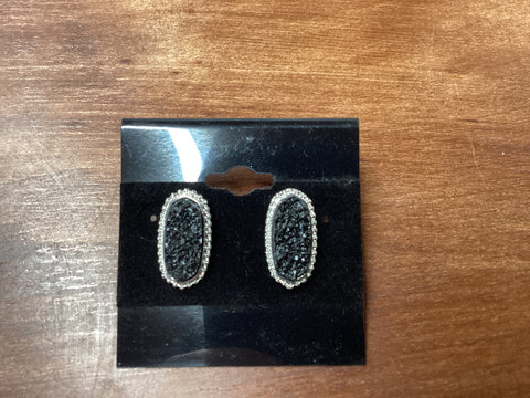 Oval black etch with silver trim earrings