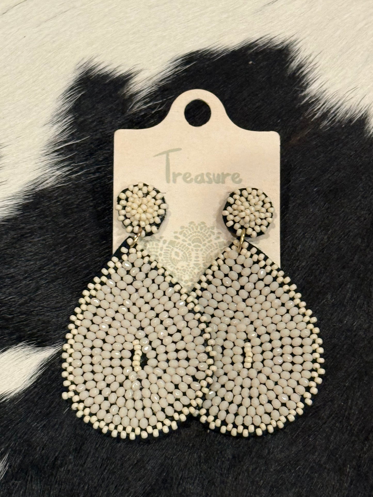 Creamy White Teardrop Seed bead Earrings by Treasure