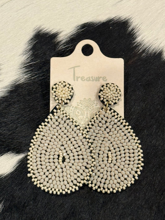 Creamy White Teardrop Seed bead Earrings by Treasure