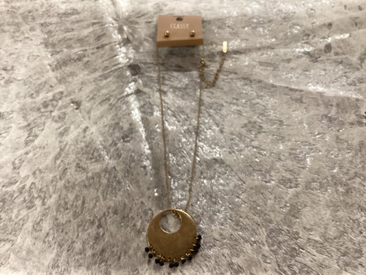 Gold pendant w/black beads,and gold ball earrings