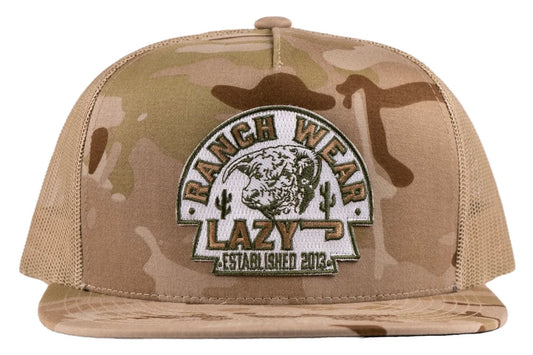 LAZY J RANCH CAMO OLIVE ARROWHEAD CLASSIC FIVE PANEL TRUCKER HAT