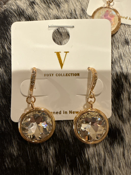 Round Dangle V Foxy Earrings Crystal or Iridescent