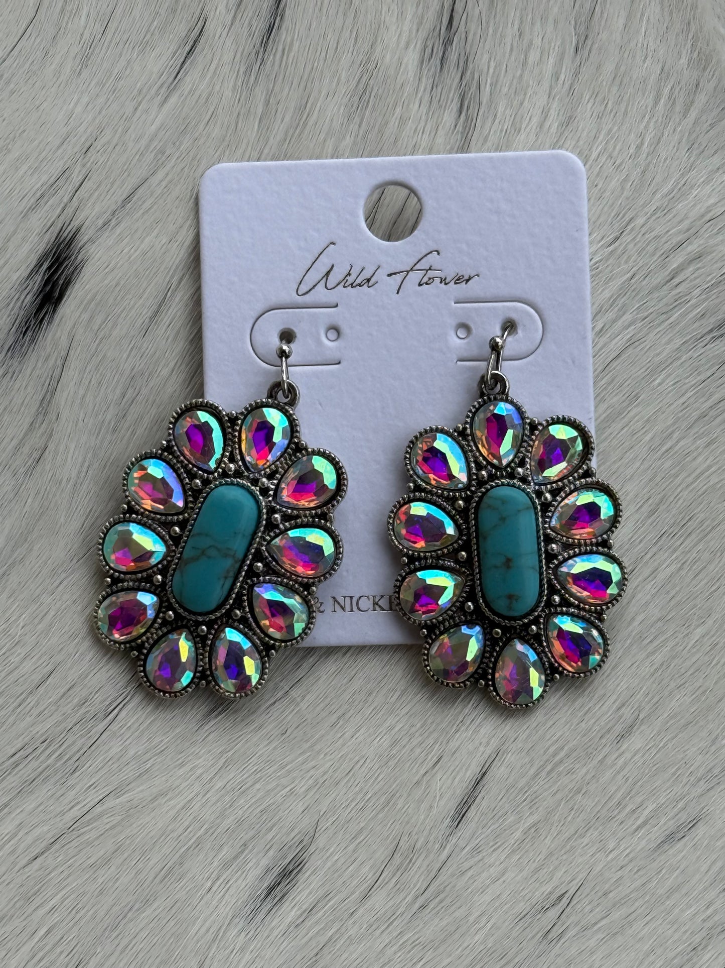 Wildflower Oval Bling with Turquoise Earrings