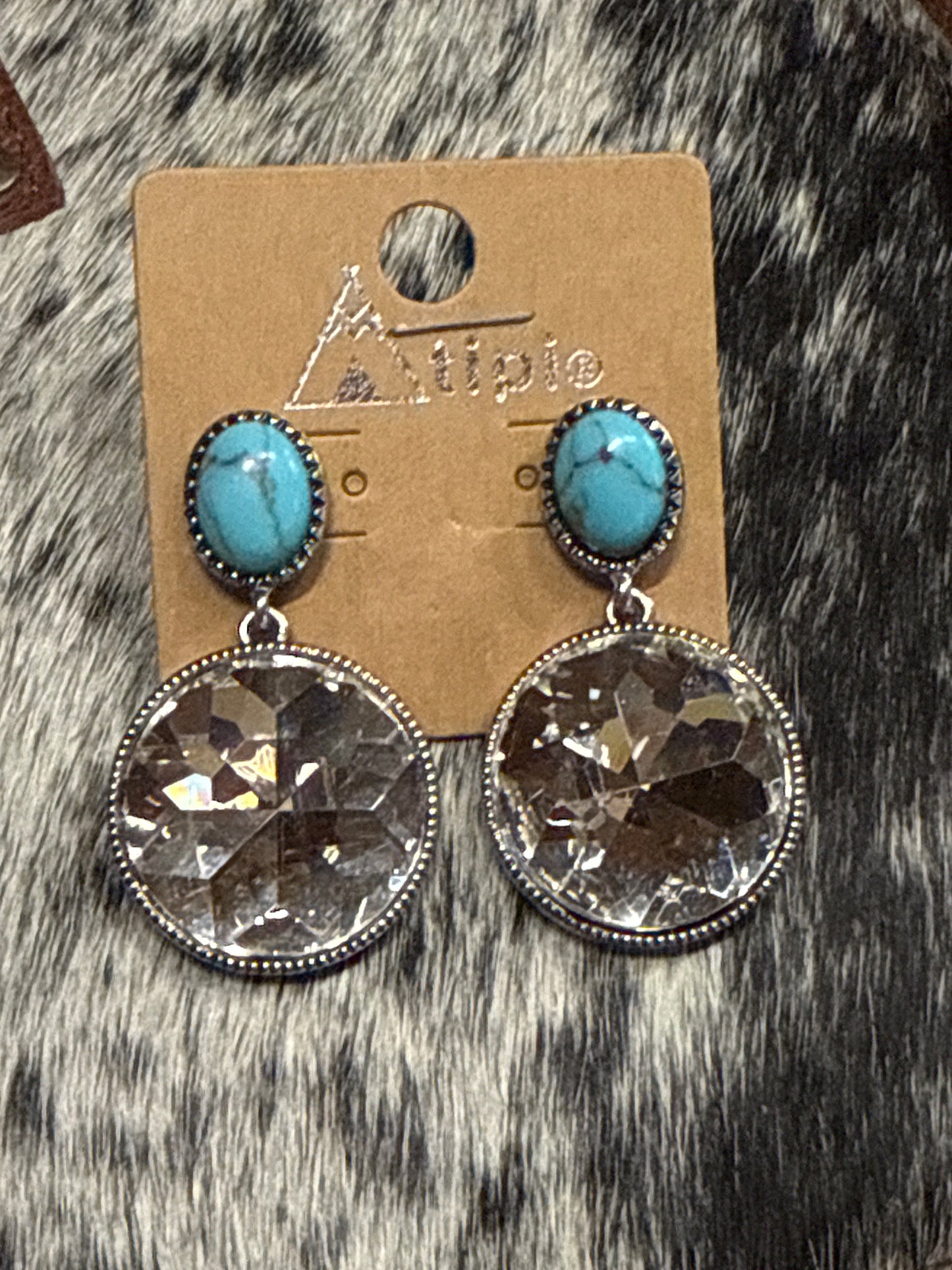 Round Turquoise and Clear Crystal Tipi Earrings