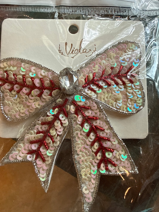 Baseball Sequin Viola Hair Clip with Crystal Center