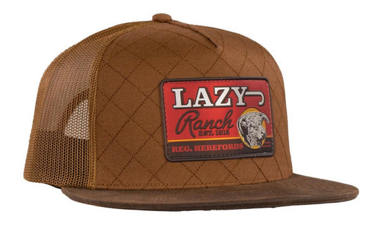 LAZY J RANCH COYOTE BROWN QUILTED HARD DAY CLASSIC FIVE PANEL TRUCKER HAT