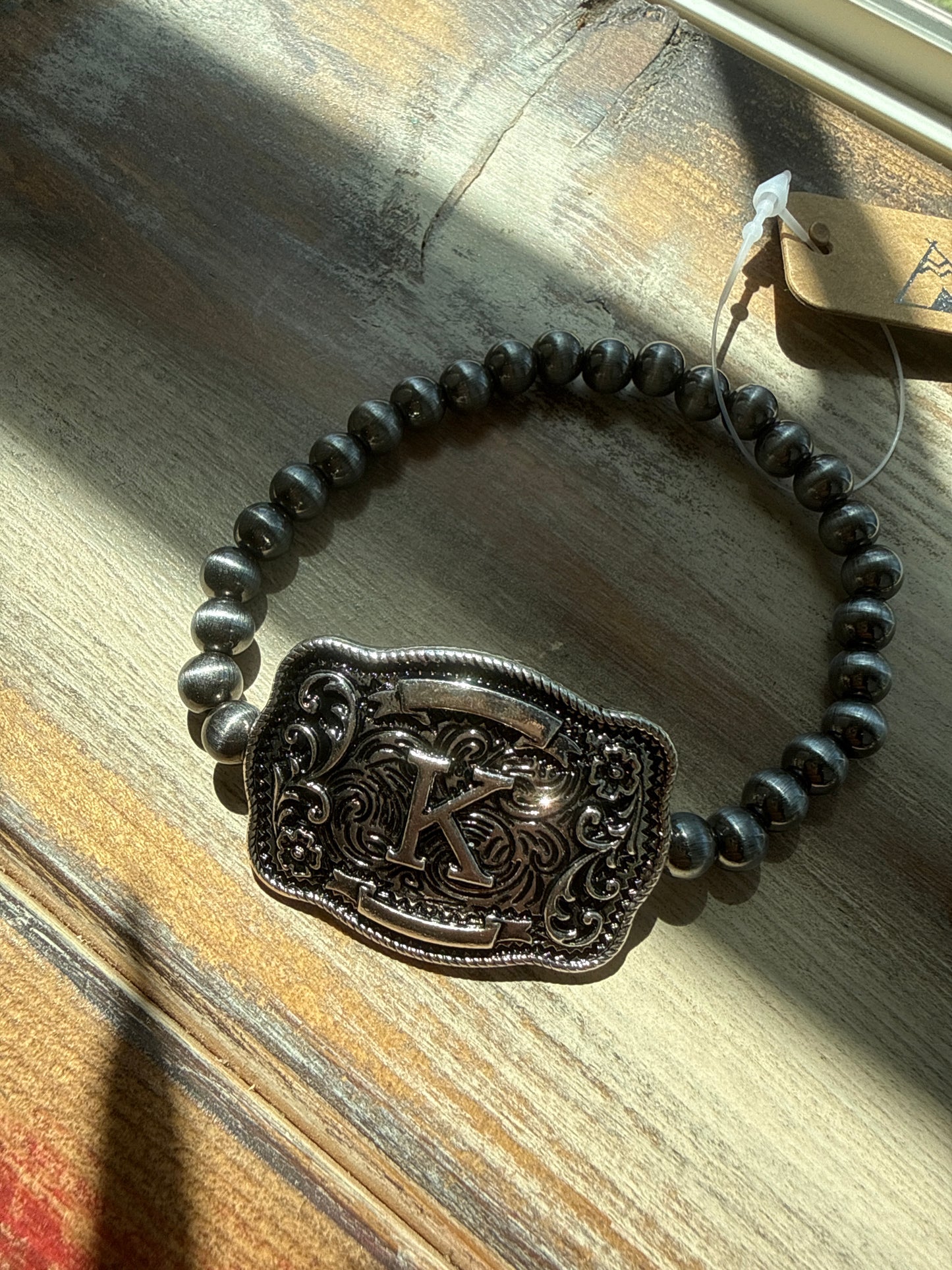 Buckle Style Initial Navajo Pearl Tipi Bracelet
