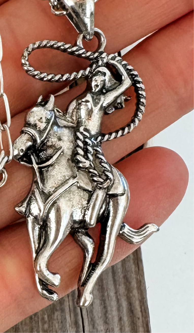 Western Rodeo Cowboy Necklace - Cowboy Rodeo Steer Horses: RODEO - COWGIRL Or Steer
