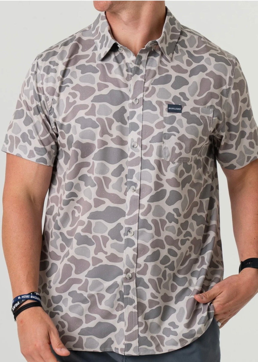 Classic Deer Camo Performance Button Up Shirt Burlebo