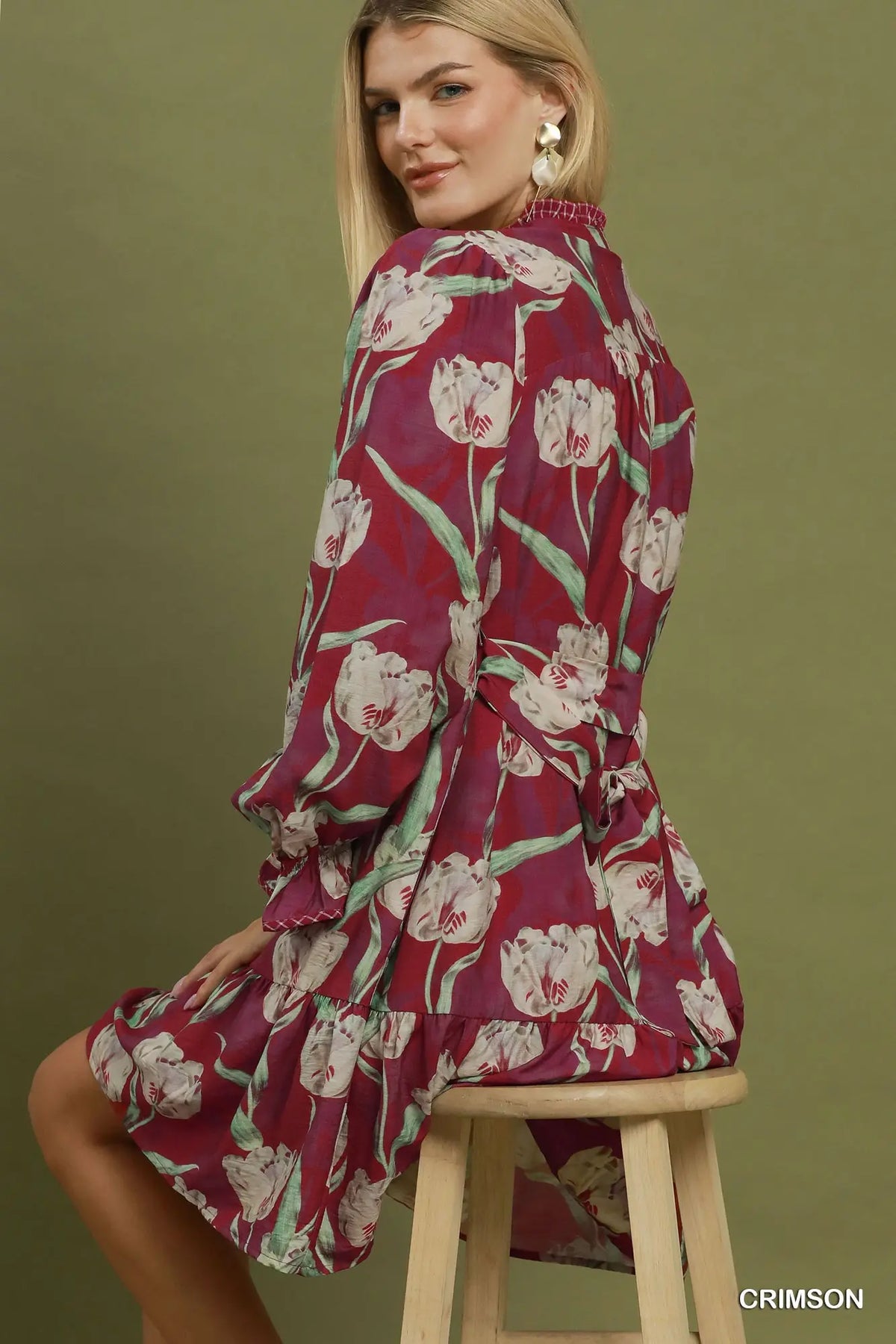 The Kaitley Crimson Tulip Floral Belted Mini Dress Umgee