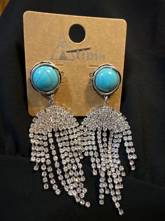 Tipi Turquoise And Crystal Dangle Earrings sE2225SBCRY